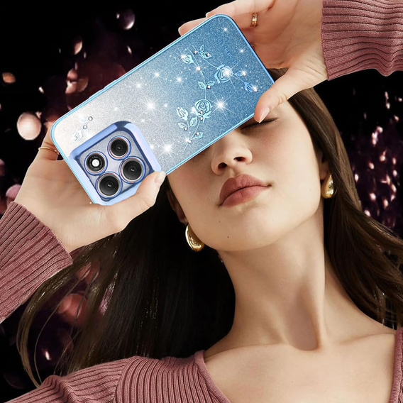 Case for Motorola Moto G86 5G, Glitter Flower, blue