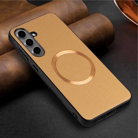 Case for Samsung Galaxy S24 FE, Leather Hybrid MagSafe, gold