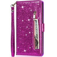 Flip case for Samsung Galaxy A55, Wallet Zipper Pocket Glittery, purple