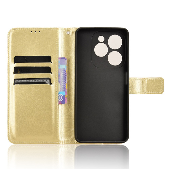 Flip case for Infinix Hot 40i, Crazy Horse Wallet, gold