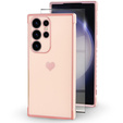 Case for Samsung Galaxy S23 Ultra, Electro heart, pink rose gold + Full Glue Ceramic Glass