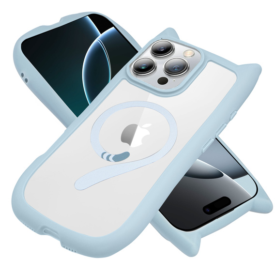 Case for iPhone 16 Pro Max, for MagSafe, Cute Cat, blue + Screen Glass