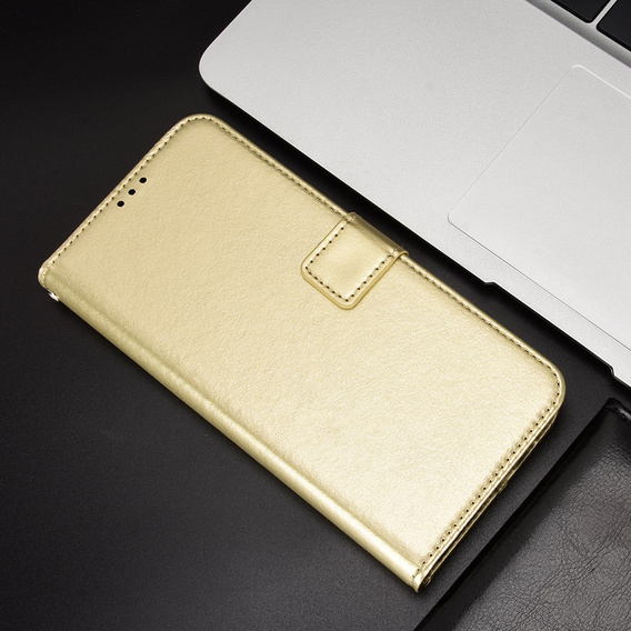 Flip case for Xiaomi Poco F6 Pro, Crazy Horse Wallet, gold