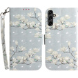 Flip case for Samsung Galaxy A14 4G/5G, Wallet, flowers magnolia, white