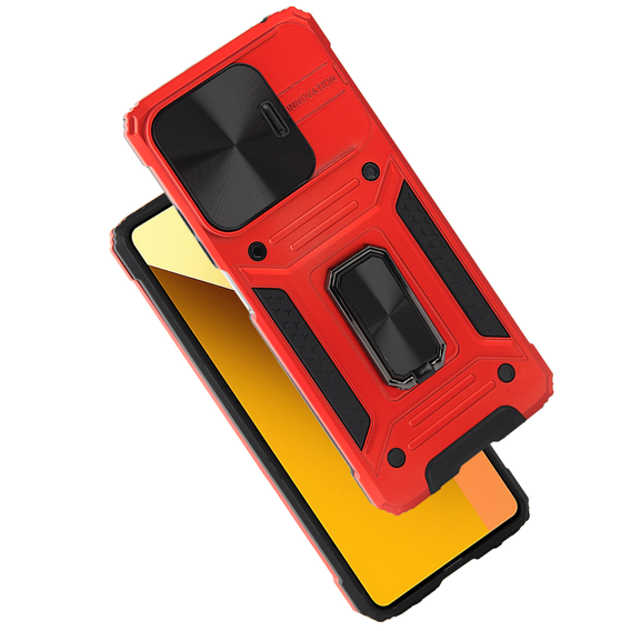 Armored Case for Xiaomi Redmi Note 13 5G, CamShield Slide, red + Tempered Glass 9H