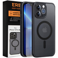 Case for iPhone 13 Pro Max, for MagSafe, ERBORD Matt Case, black + Screen Glass