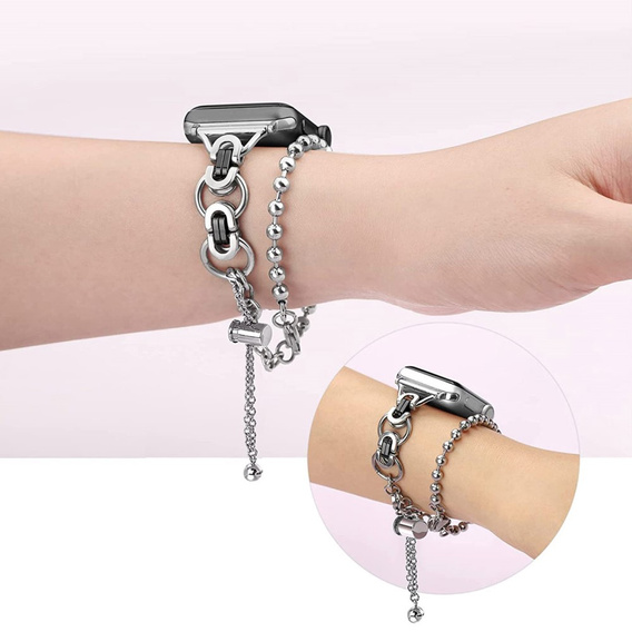 Women's bracelet for Apple Watch 1/2/3/4/5/6/7/8/9/SE 38/40/41mm, silver / black