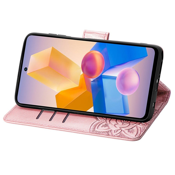 Flip case for Infinix Hot 40i, Butterfly, pink rose gold