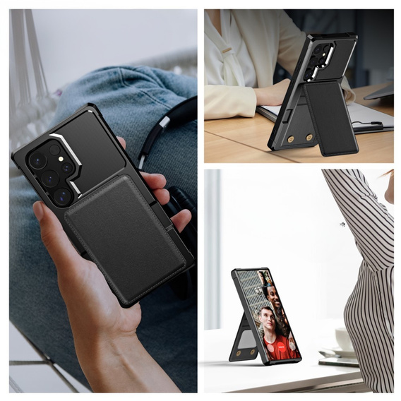 Case for Samsung Galaxy S25 Ultra, Card Holder Kickstand, black