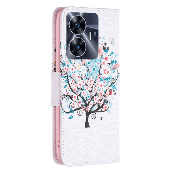 Flip case for Realme C55, Wallet, colorful tree, white