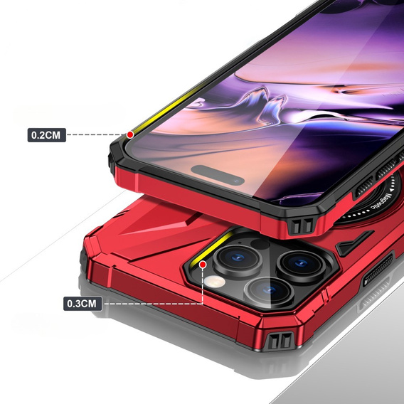 Case for iPhone 16 Pro, armored with stand and handle plate, red