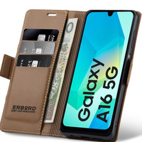 Case for Samsung Galaxy A16, ERBORD Glossy Litchi, wallet with flap, brown