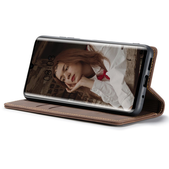 CASEME case for Huawei P30 Pro, Leather Wallet Case, dark brown