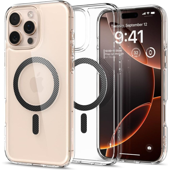 Spigen MagSafe Case for iPhone 16 Pro Max, Ultra Hybrid, transparent + 9H Tempered Glass