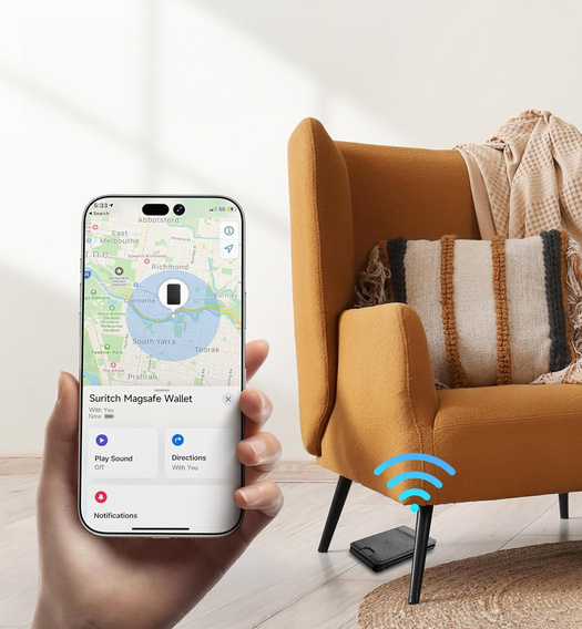 Magnetic wallet with location, NFC and cradle for iPhone 16 Pro
