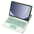 Case + keyboard Samsung Galaxy Tab A9+, Leather Pen Slot TouchPad, light green