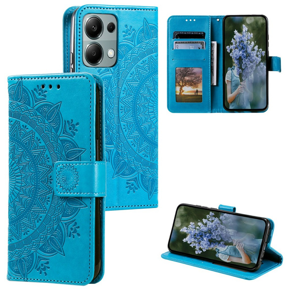 Flip case for Xiaomi Redmi Note 13 Pro 4G / Redmi Note 14S / Poco M6 Pro 4G, Mandala Flower, blue