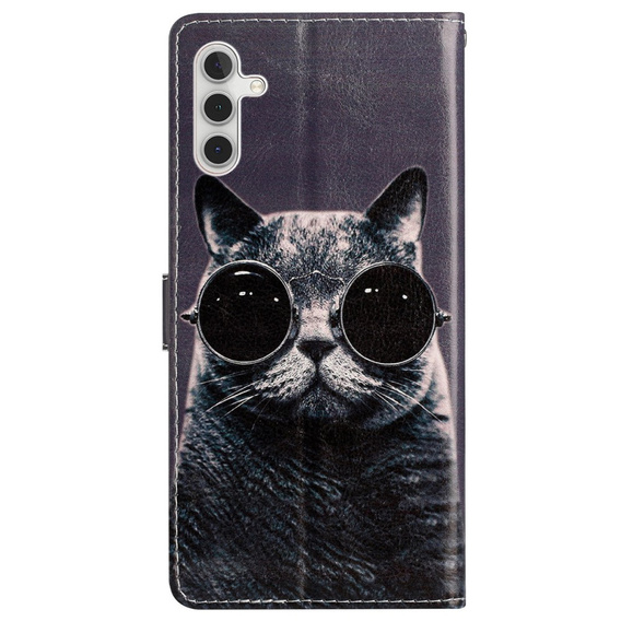 Flip case for Samsung Galaxy A25 5G, Wallet, Cat, black+ 9H glass
