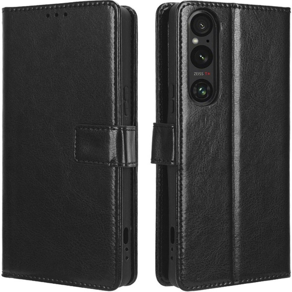 Flip case for Sony Xperia 1 V, Crazy Horse Wallet, black