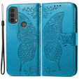 Flip case for Motorola Moto E40/E30/E20, Butterfly, blue