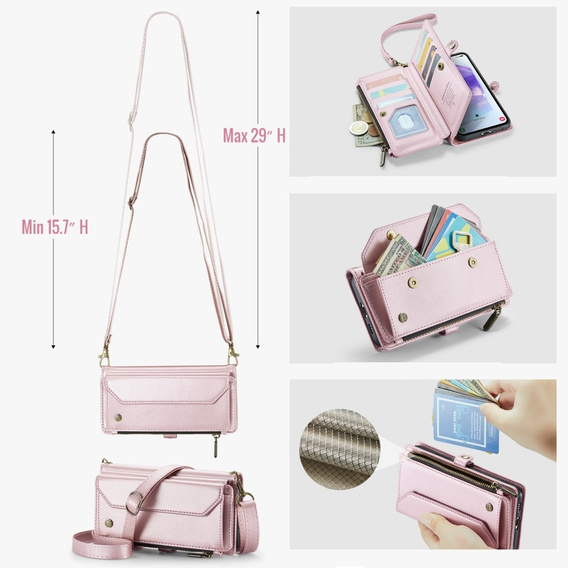 Case CASEME for Samsung Galaxy A55 5G, RFID Leather Wallet, with shoulder strap, pink