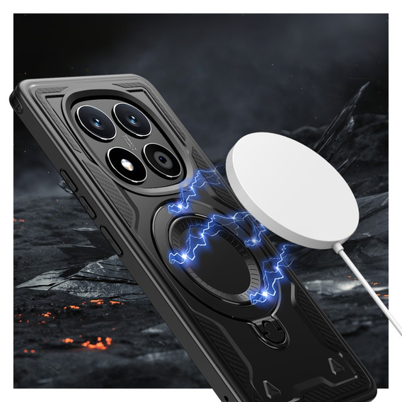 Case for Xiaomi Redmi Note 14 Pro 5G /  Poco X7 5G, Military MagSafe, black + 9H glass