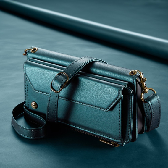 Case CASEME for Samsung Galaxy A56 5G, RFID Leather Wallet, with shoulder strap, green