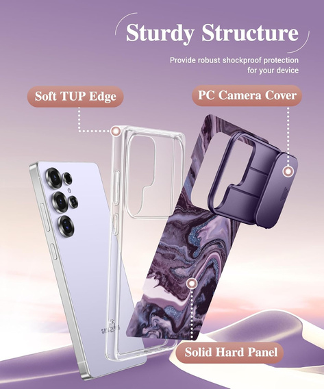 GVIEWIN Case for Samsung Galaxy S25 Ultra, Camera Slider – Quicksand/Purple