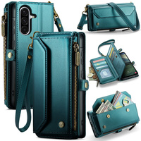 Case CASEME for Samsung Galaxy A56 5G, RFID Leather Wallet, with shoulder strap, green