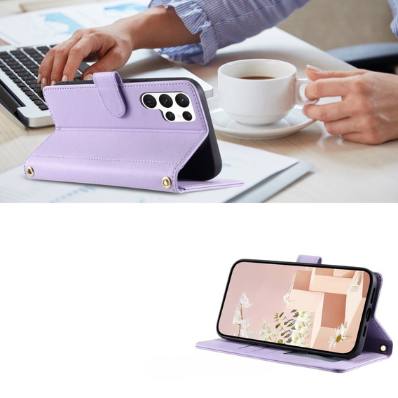 Flip case for Samsung Galaxy S25 Ultra, Rhombus Crossbody Leather, purple