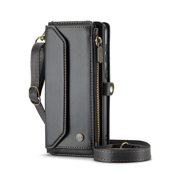 Case CASEME for Samsung Galaxy S24 FE, RFID Leather Wallet, with shoulder strap, black