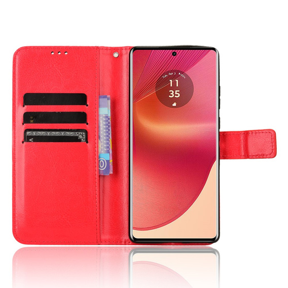 Flip case for Motorola Edge 50 Fusion 5G, Crazy Horse Wallet, red