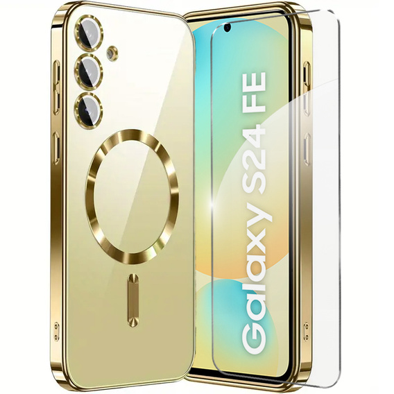 Case for Samsung Galaxy S24 FE, Electro MagSafe, gold + Screen Glass