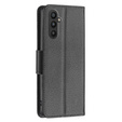 Flip case for Samsung Galaxy A25 5G, Wallet Litchi Leather, black + 9H glass