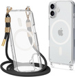 Case with lanyard for iPhone 16, ERBORD MagSafe, transparent + Glass for screen