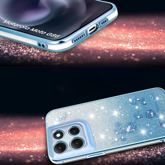 Case for Motorola Moto G86 5G, Glitter Flower, blue