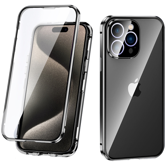 Case for iPhone 15 Pro, Magnetic Dual Glass, black