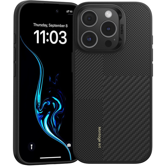 BENKS Kevlar Case for iPhone 16 Pro Max, for MagSafe, Carbon Fiber, black
