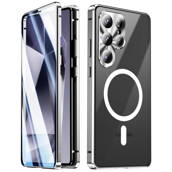 Magnetic Dual Glass MagSafe case for Samsung Galaxy S25 Ultra, silver