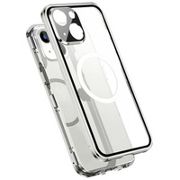 Magnetic Dual Glass MagSafe case for iPhone 14, silver