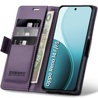 Case for Oppo Reno 14 F / 14 FS, ERBORD Glossy Litchi, wallet with flap, purple