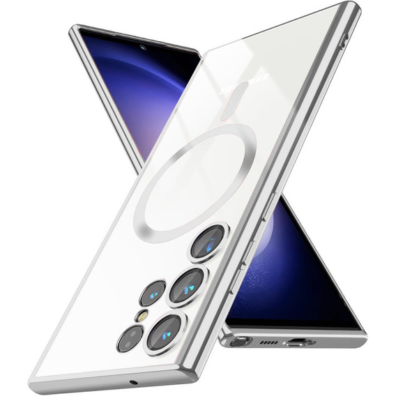 Case for Samsung Galaxy S24 Ultra, Electro MagSafe, silver + Full Glue Ceramic Glass