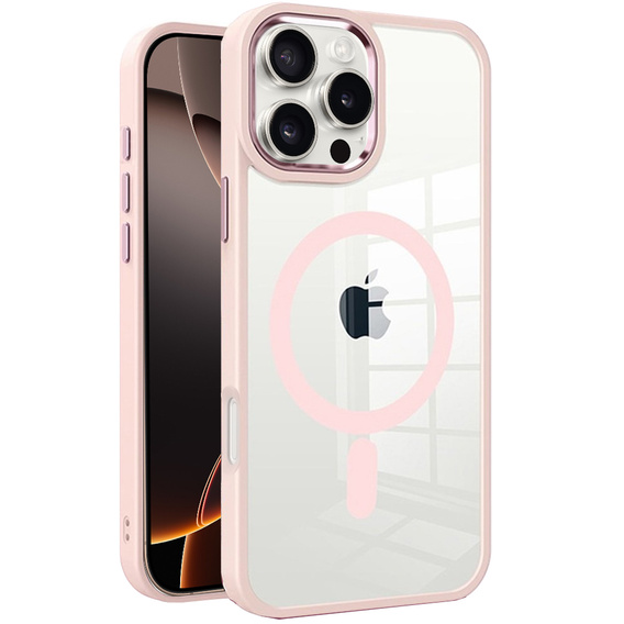 Case for iPhone 16 Pro Max, for MagSafe, ERBORD Matt Case, transparent / pink + Screen Glass