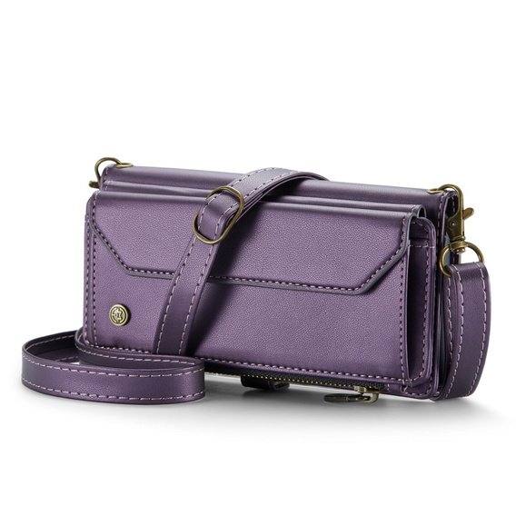 Case CASEME for Samsung Galaxy A55 5G, RFID Leather Wallet, with shoulder strap, purple