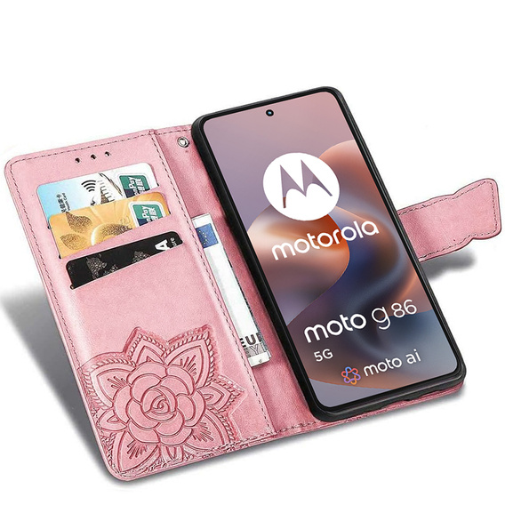 Flip case for Motorola Moto G86 Power 5G, Butterfly, pink rose gold