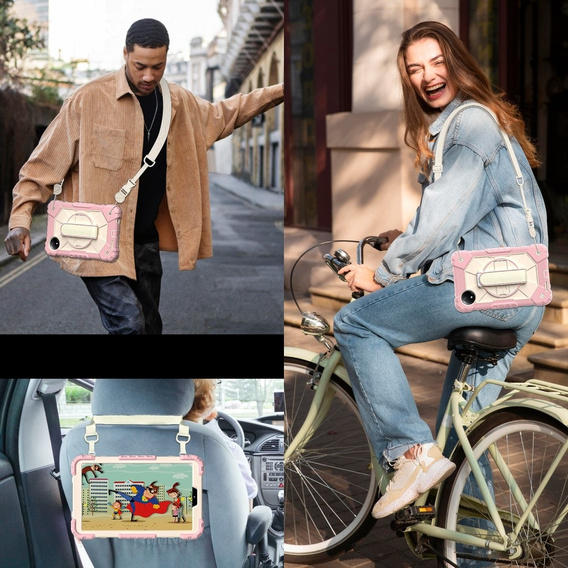 Children's case for Xiaomi Redmi Pad SE 8.7", armored with strap, pink