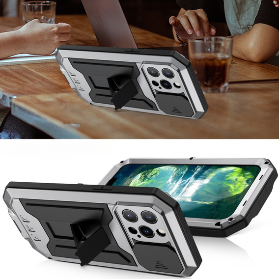 Case for iPhone 13 Pro, R-JUST CamShield Slide, armoured, silver / black