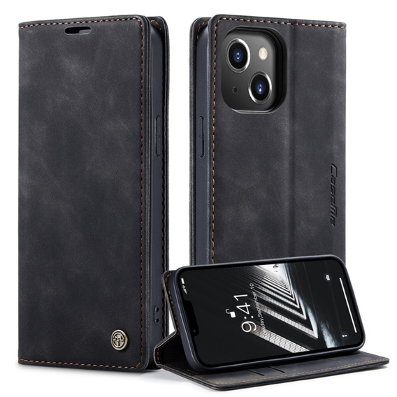 CASEME case for iPhone 14, Leather Wallet Case, black