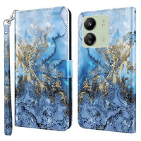 Flip case for Xiaomi Redmi 13C / Poco C65, Wallet, Marble blue