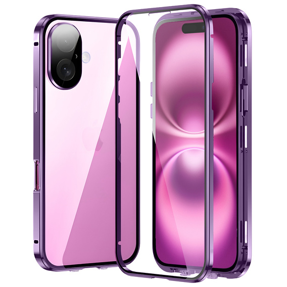 Case for iPhone 16, Magnetic Dual Glass, purple